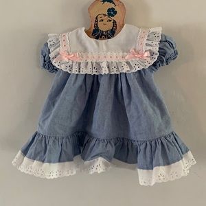 Vintage Just Peachy blue chambray dress with large white collar with eyelet lace